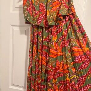Vibrant Ruffle Tropical Colorful Strapless Maxi Dress Medium